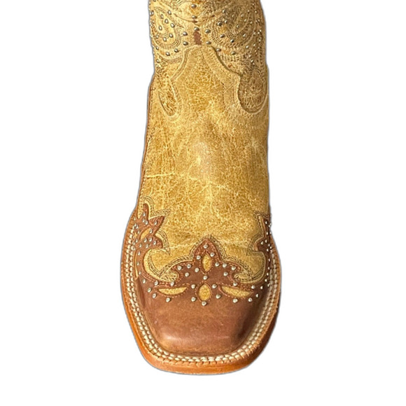 Johnny Ringo Rhinestone Cowgirl Tan Leather Boots Women’s 9B JR922-43 - Picture 5 of 16